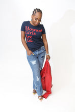 Load image into Gallery viewer, Navy &quot;Howard Girls Are Lit.&quot; Ladies Fit T-Shirt
